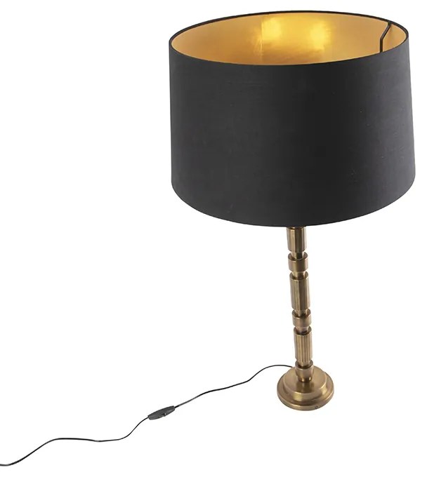 Candeeiro de mesa Art Déco bronze com cúpula em algodão preto 45 cm - Torre Art Deco