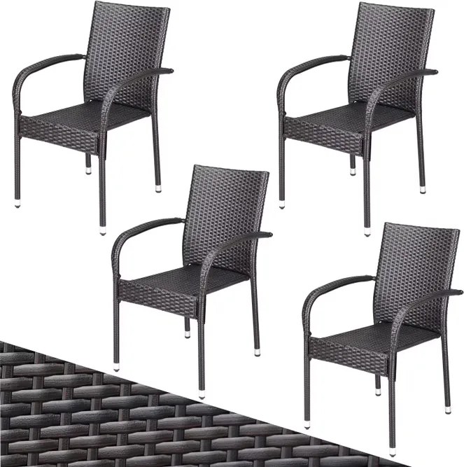 Conjunto de 4 Cadeiras jardim empilhável Comfort em Polyrattan Castanhas