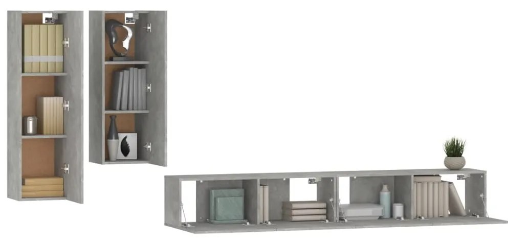 Conjunto móveis de TV 4 pcs madeira processada cinzento cimento
