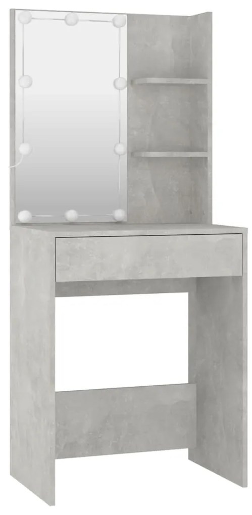 Conjunto toucador c/ LEDs madeira processada cinza cimento