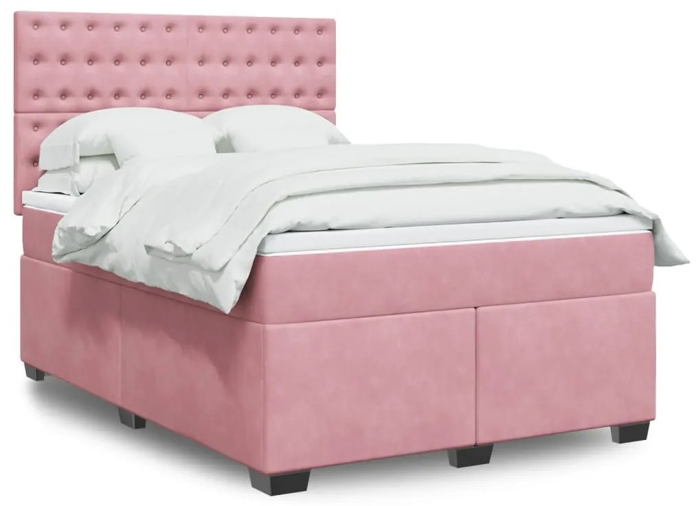 vidaXL Cama com molas/colchão 140x200 cm veludo rosa