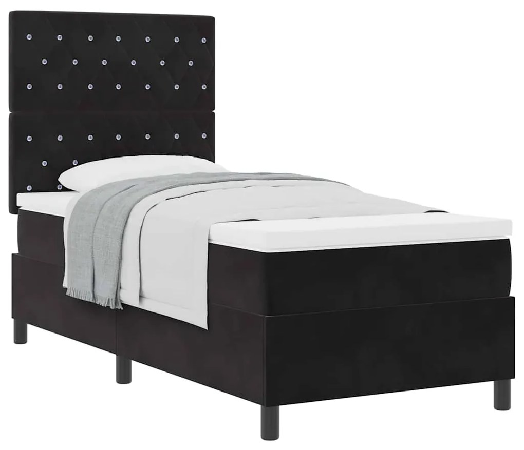 Cama Box Spring vidaXL com Colchão Preto 100x200 cm Veludo