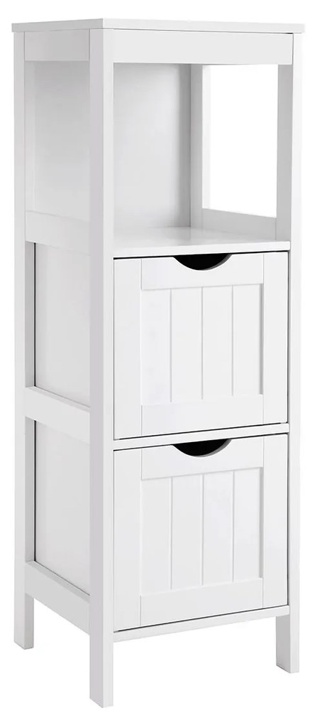 Mesa de cabeceira de canto VASAGLE BBC42WT, armário de remédios para banheiro, madeira, 1 compartimento aberto, 2 gavetas, pés, estilo country, branco, painéis de MDF, 30 x 89 x 30 cm