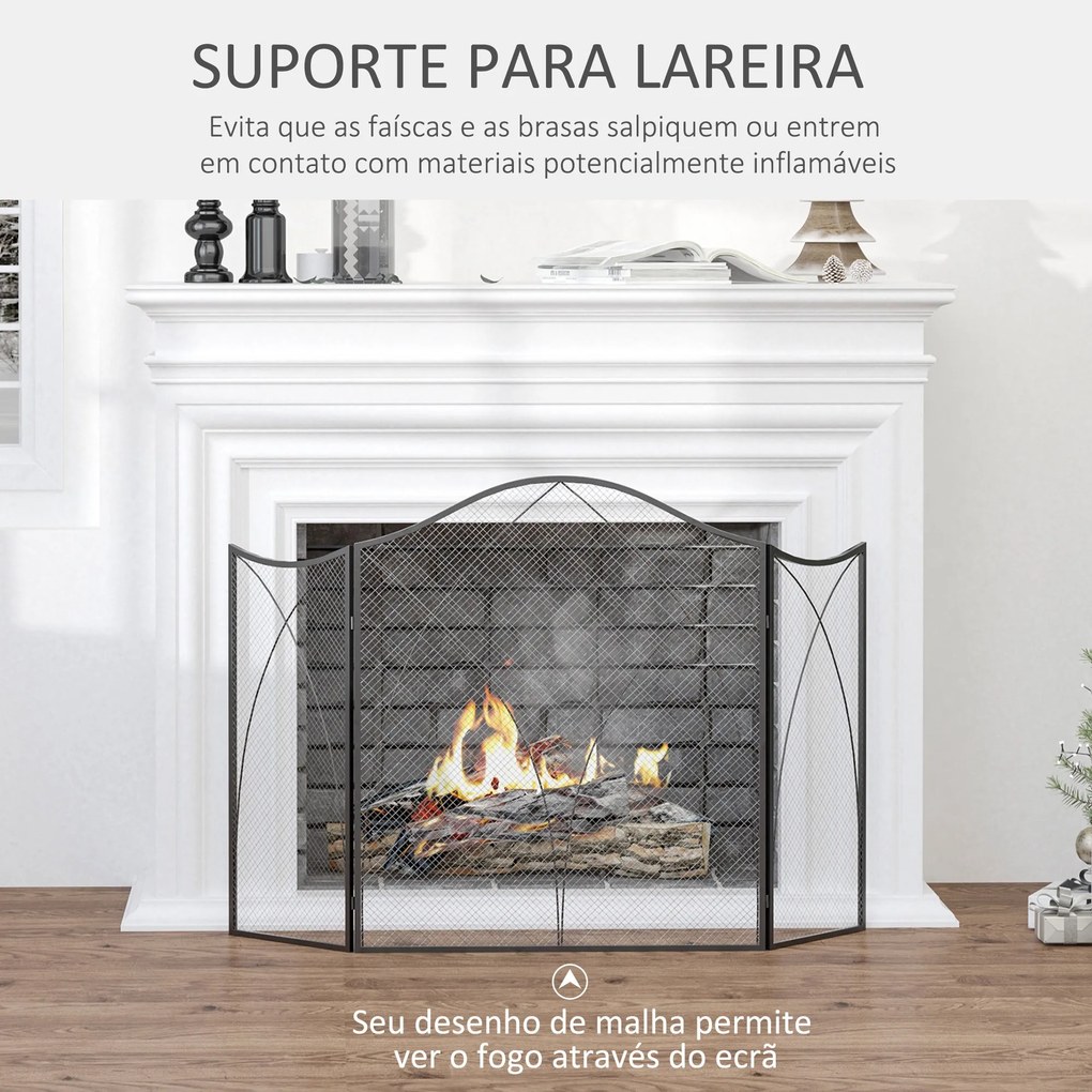 Frente para Lareira Dobrável Proteção para Lareira de 3 Painéis com Do