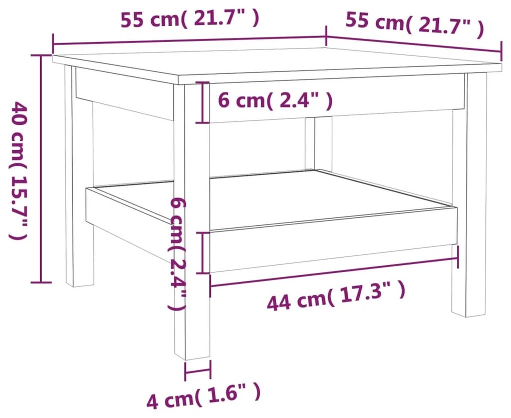 Mesa de centro 55x55x40 cm pinho maciço castanho mel