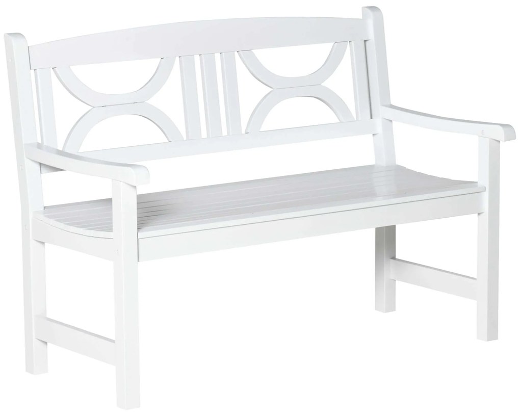 Outsunny Banco Madeira Exterior 2 Lugares 123x61x89,5cm Jardim Encosto Decorativo Carga 250kg Branco