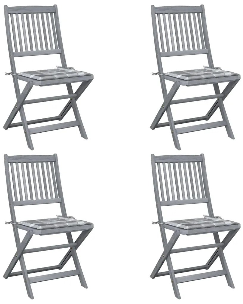 vidaXL Cadeiras exterior dobráveis c/ almofadões 4 pcs acácia maciça