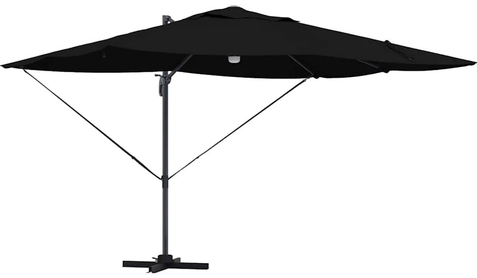 Guarda-Sol Cantilever Roma com LEDs em preto, 352x251x265 cm, feito de
