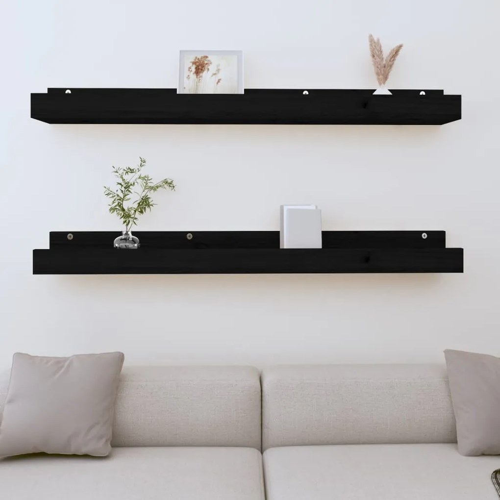 823598 vidaXL Prateleiras de parede 2 pcs 110x12x9 cm pinho maciço preto