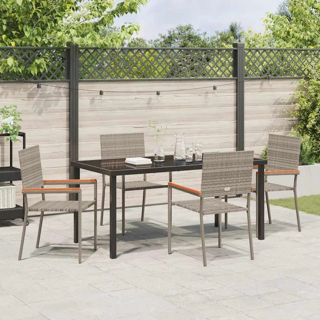 Conjunto de Jantar de Jardim de 5 Peças Cinza em Rattan Sintético