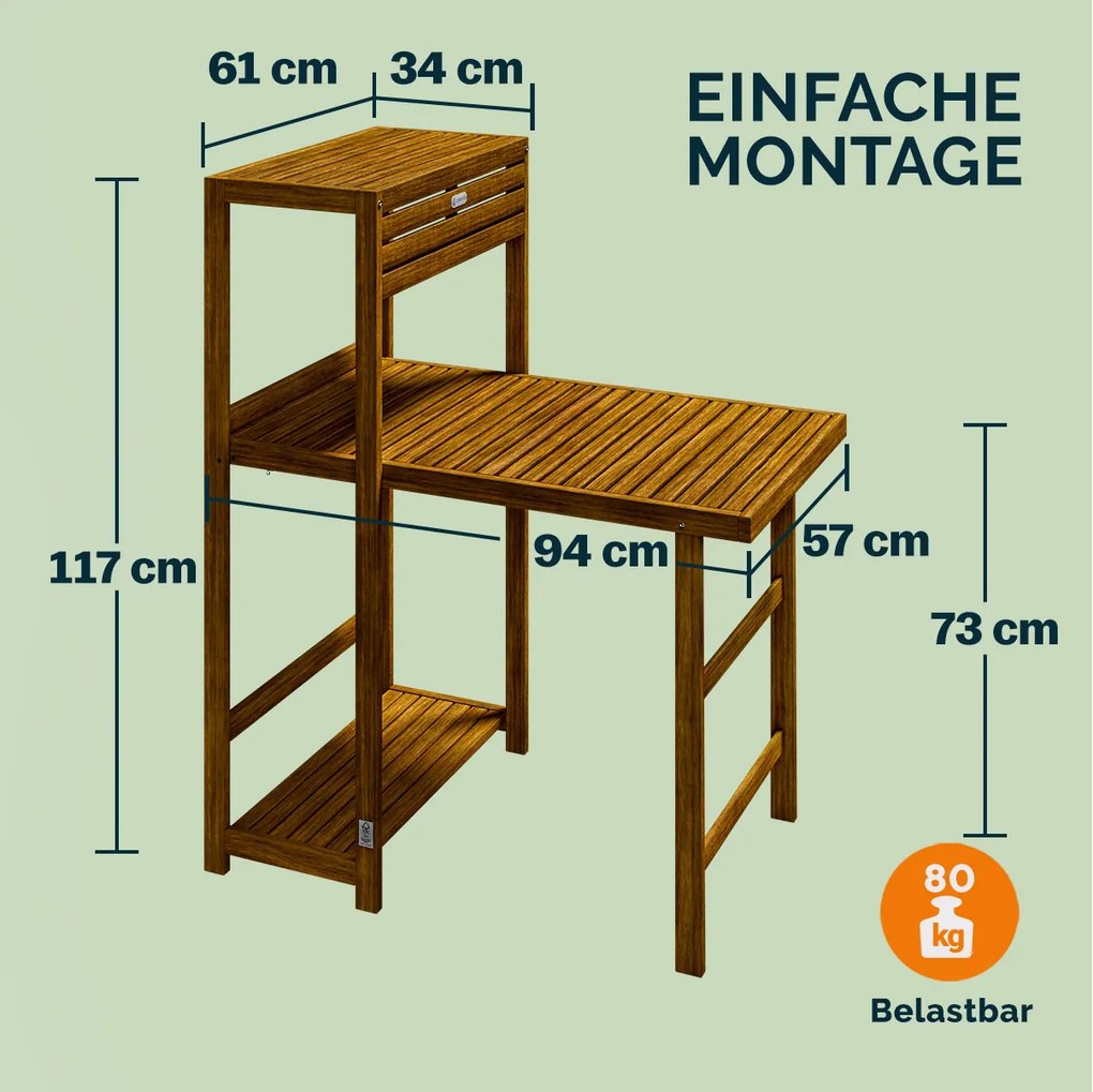 Conjunto de Jardim em madeira de acácia 3 pcs. Conjunto dobrável compacto