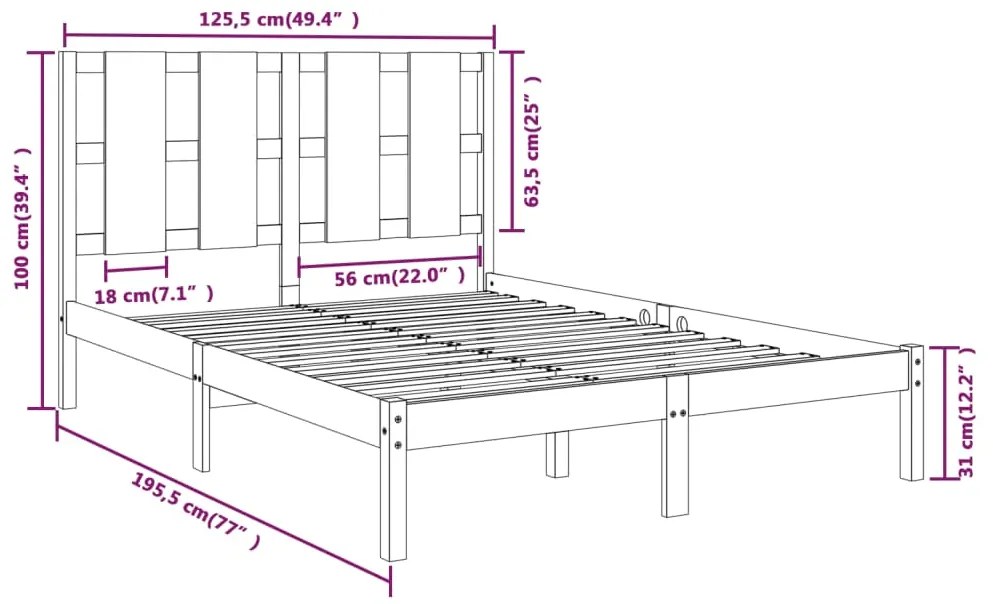 Estrutura cama pequena casal 120x190 cm pinho maciço branco
