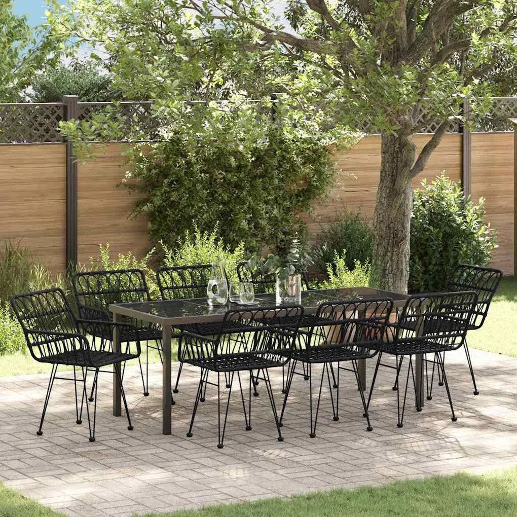 vidaXL Conjunto de Jantar para Jardim 9 pcs Preto Rattan Sintético