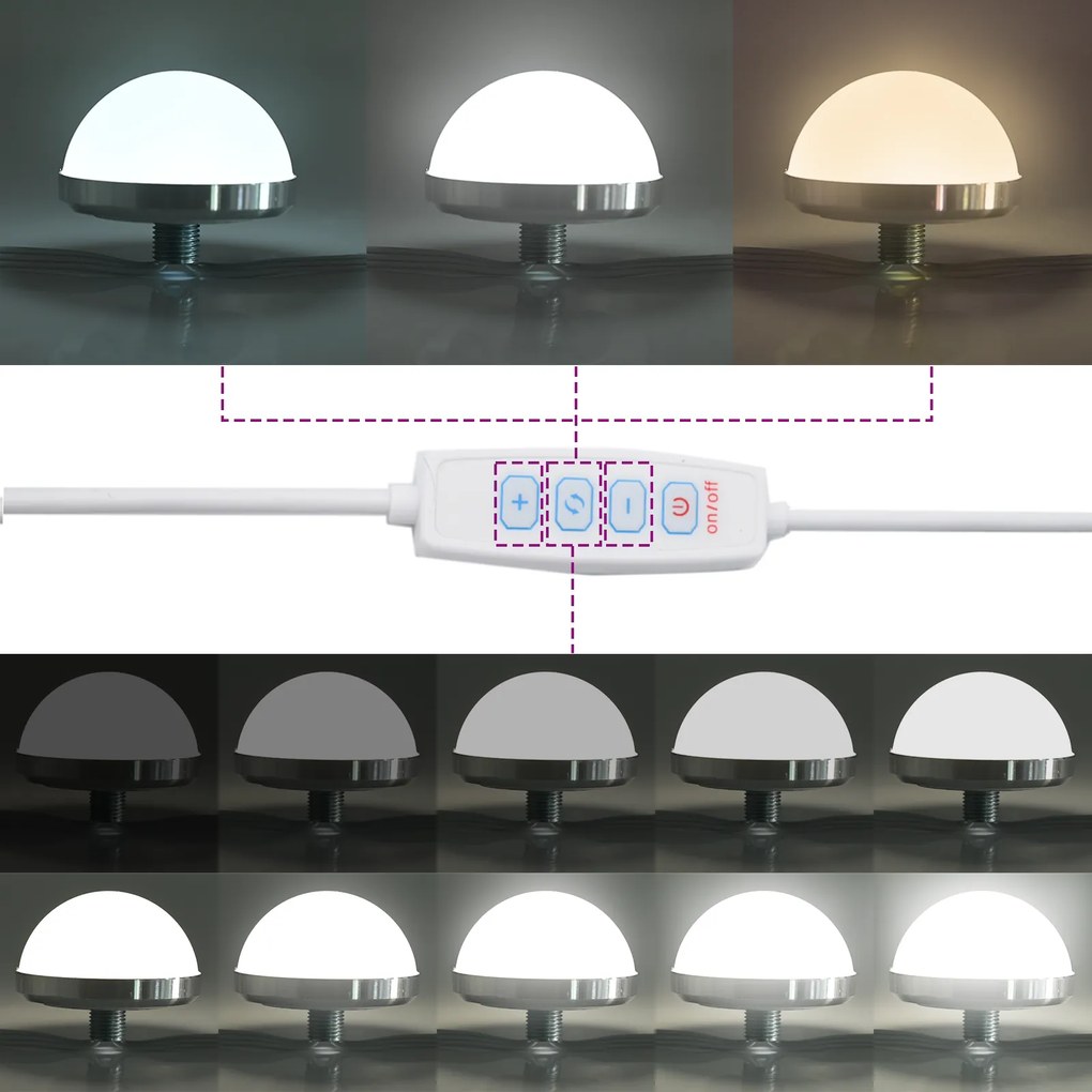 Conjunto de Mesa de Maquilhagem de 2 Peças com LED em Madeira de Carva