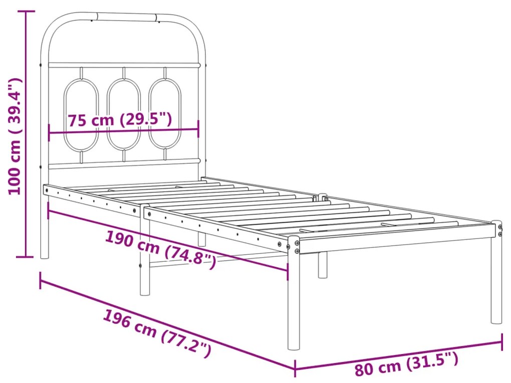 Estrutura de cama sem colchão com cabeceira 75x190 cm branco