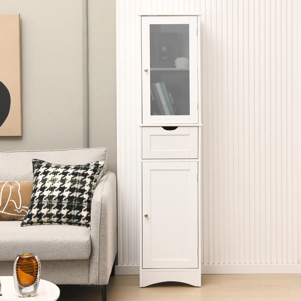 Armário Alto de Casa de Banho, 40 x 30 x 170 cm, Prateleiras Ajustáveis, Branco