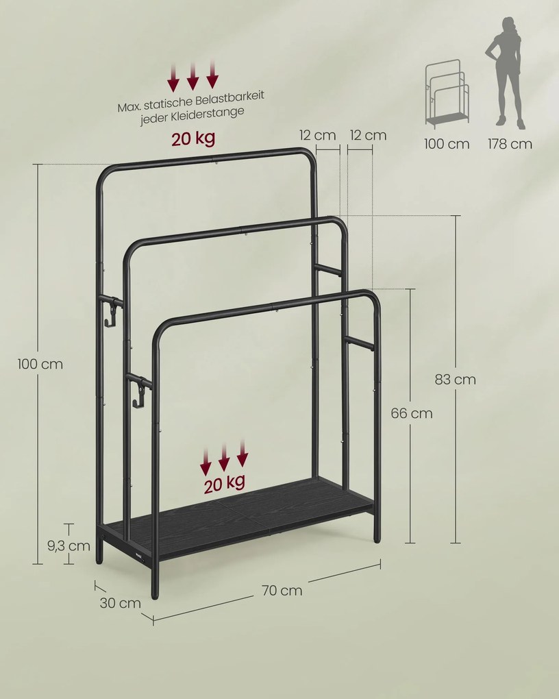 Toalheiro com 3 calhas 70 x 30 x 100 cm Preto