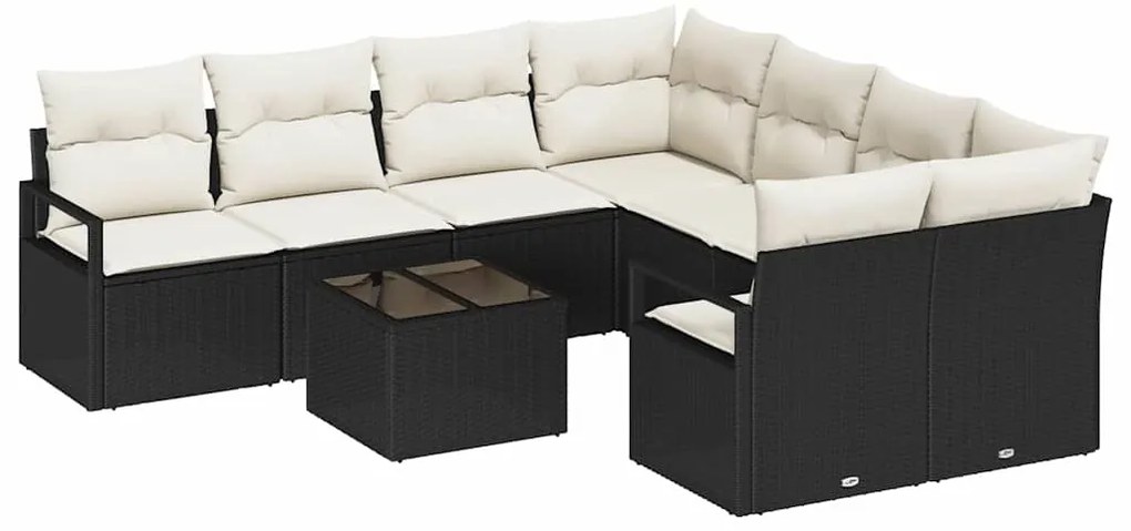 Conjunto de Sofás de Jardim com 9 Peças e Almofadas em Rattan Poly Pre