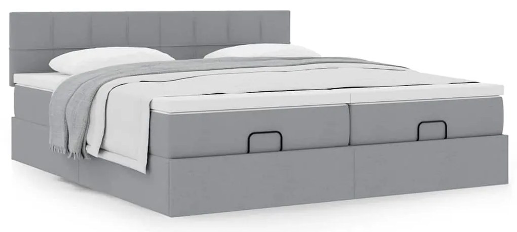 Estrutura de cama otomana com colchões tecido cinzento claro