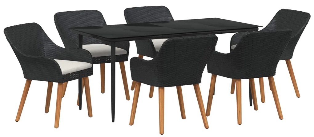 vidaXL Conjunto de Jantar para Jardim com almofada 7 pcs Preto vime PE