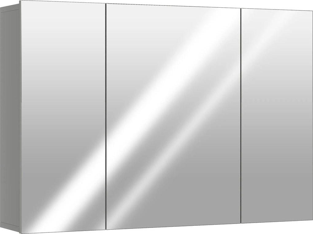 kleankin Armário de parede para casa de banho com 3 portas com espelho e prateleiras ajustáveis em MDF Cinza dim. 90L x 15l x 60H cm | Aosom Portugal