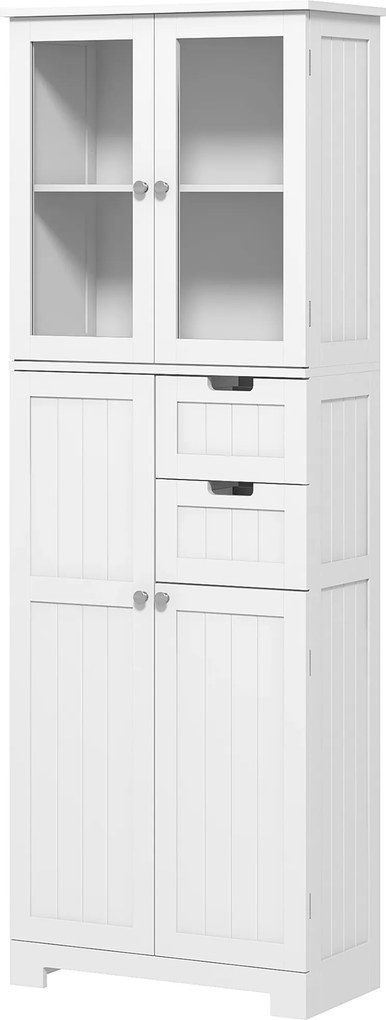 Armário de Casa de Banho Alto, 60 x 30 x 170 cm, 4 Portas e 2 Gavetas, Branco