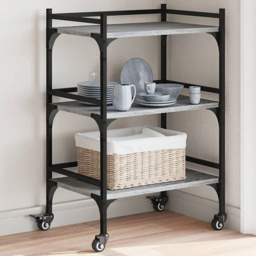 vidaXL Carrinho de cozinha 50x35x75,5cm derivados madeira cinza sonoma