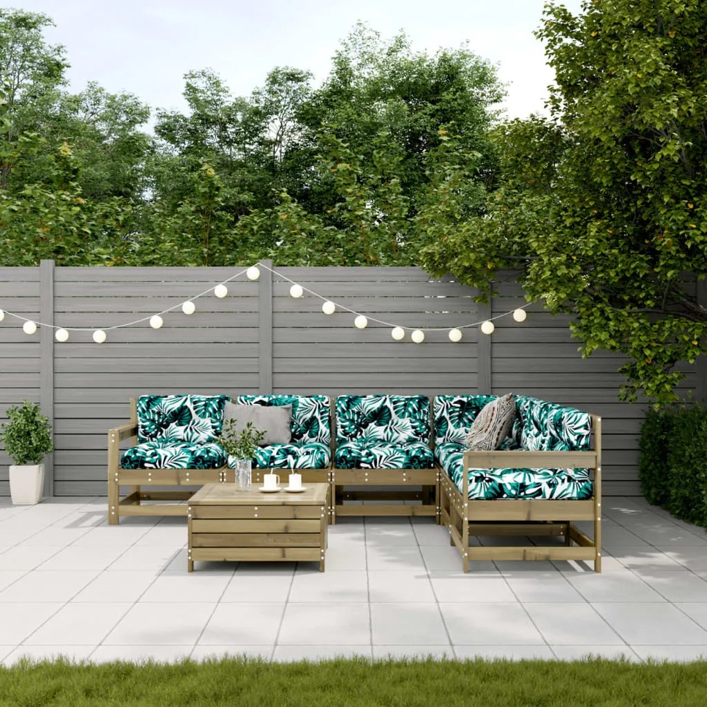 7 pcs conjunto lounge de jardim c/ almofadões pinho impregnado