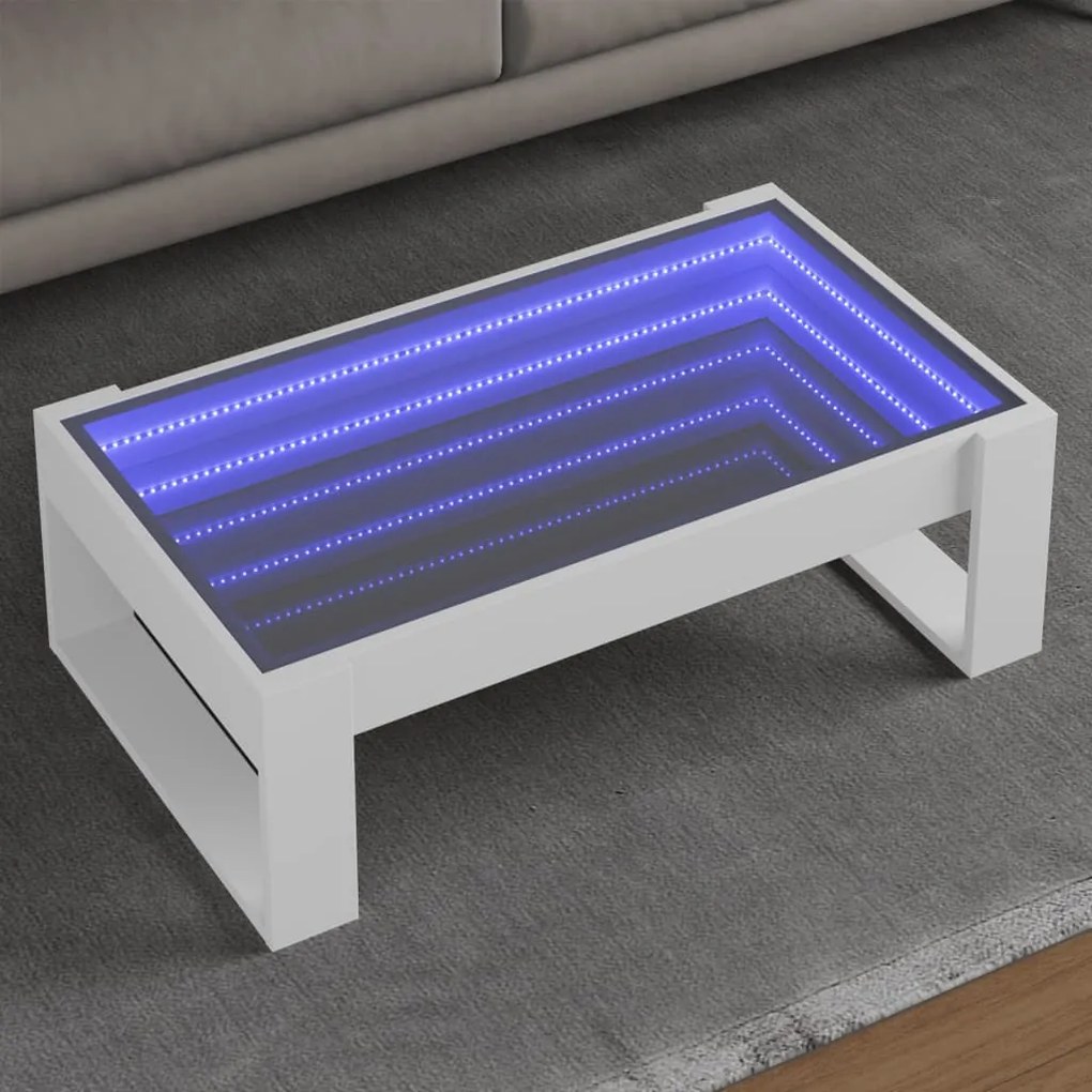 vidaXL Mesa de centro luzes LED Infinity 90x53x30 cm branco