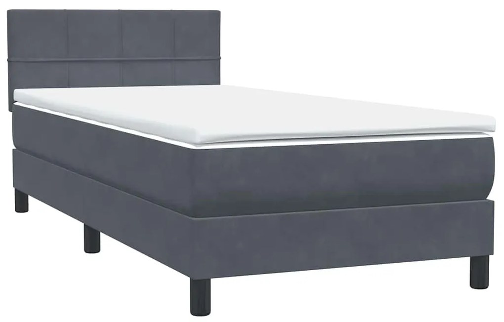 Cama com molas/colchão cinza-escuro 80x220 cm veludo