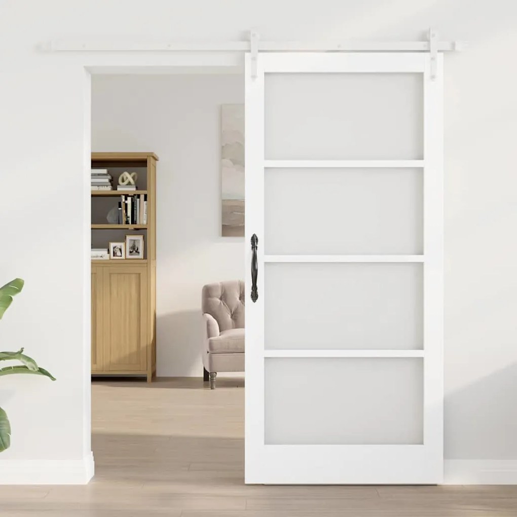 Conjunto de Porta Deslizante vidaXL com Ferragens Brancas 93x202 cm Ma