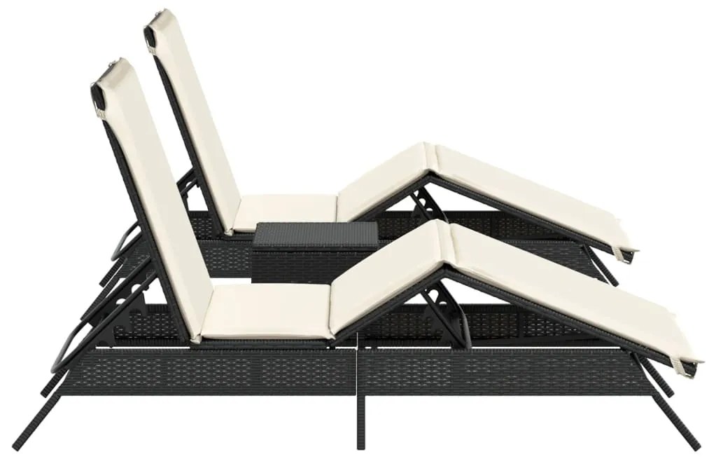 Espreguiçadeiras com mesa 2 pcs vime PE preto