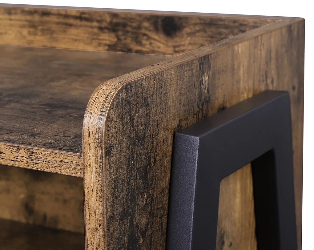 Mesa de cabeçeira ou mesa de apoio de estilo industrial com compartimento grande 42 x 52 x 35 cm Castanho Vintage-preto