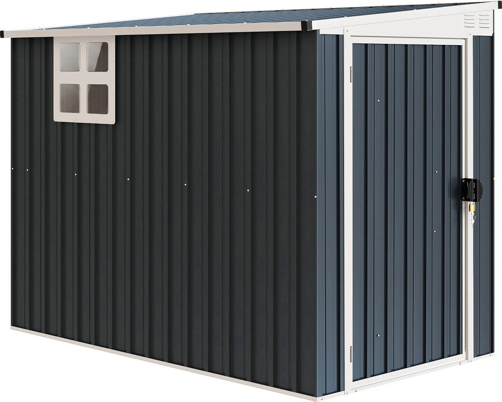 Outsunny Abrigo de armazenamento para jardim, abrigo para ferramentas de jardim, janela, aberturas de ventilação, trancável, aço, cinza escuro | Aosom Portugal