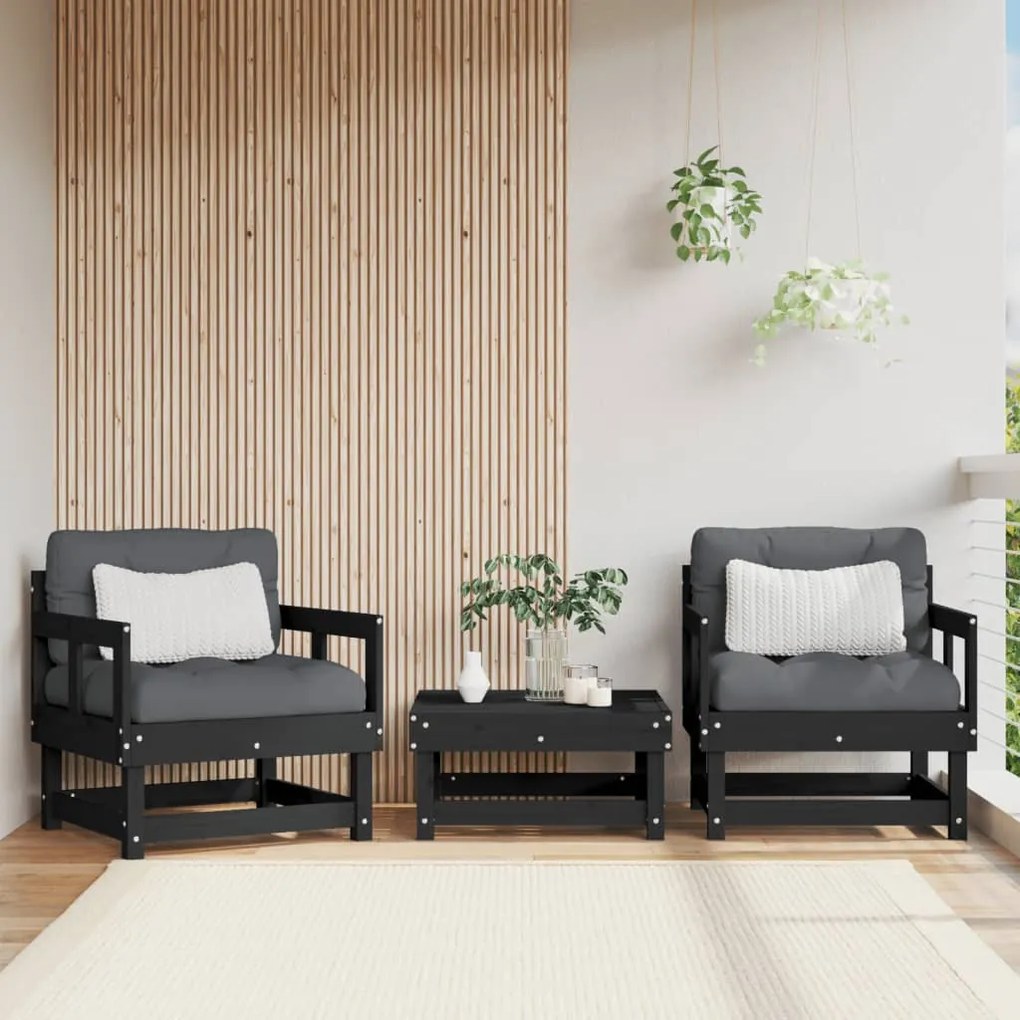 Cadeiras de jardim 2 pcs madeira de pinho maciça preto