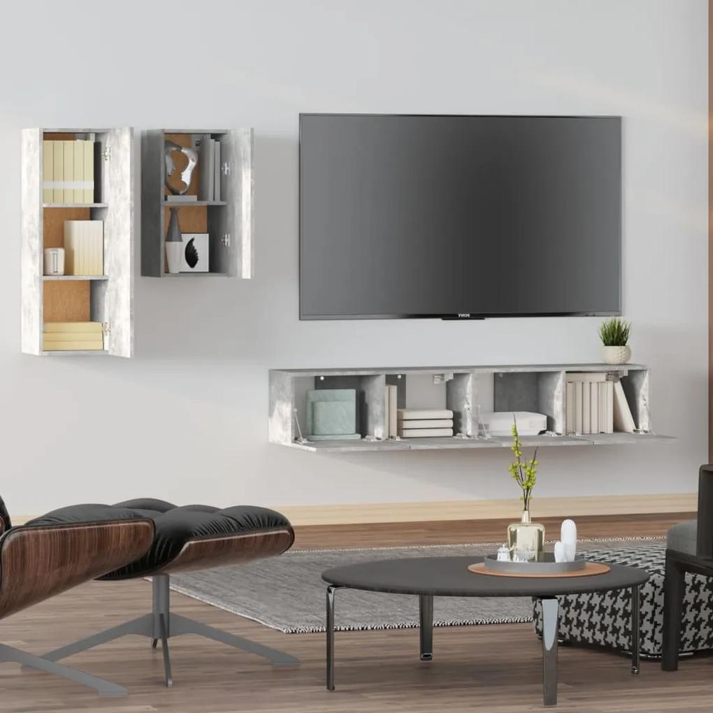 4 pcs conjunto móveis TV derivados de madeira cinzento cimento