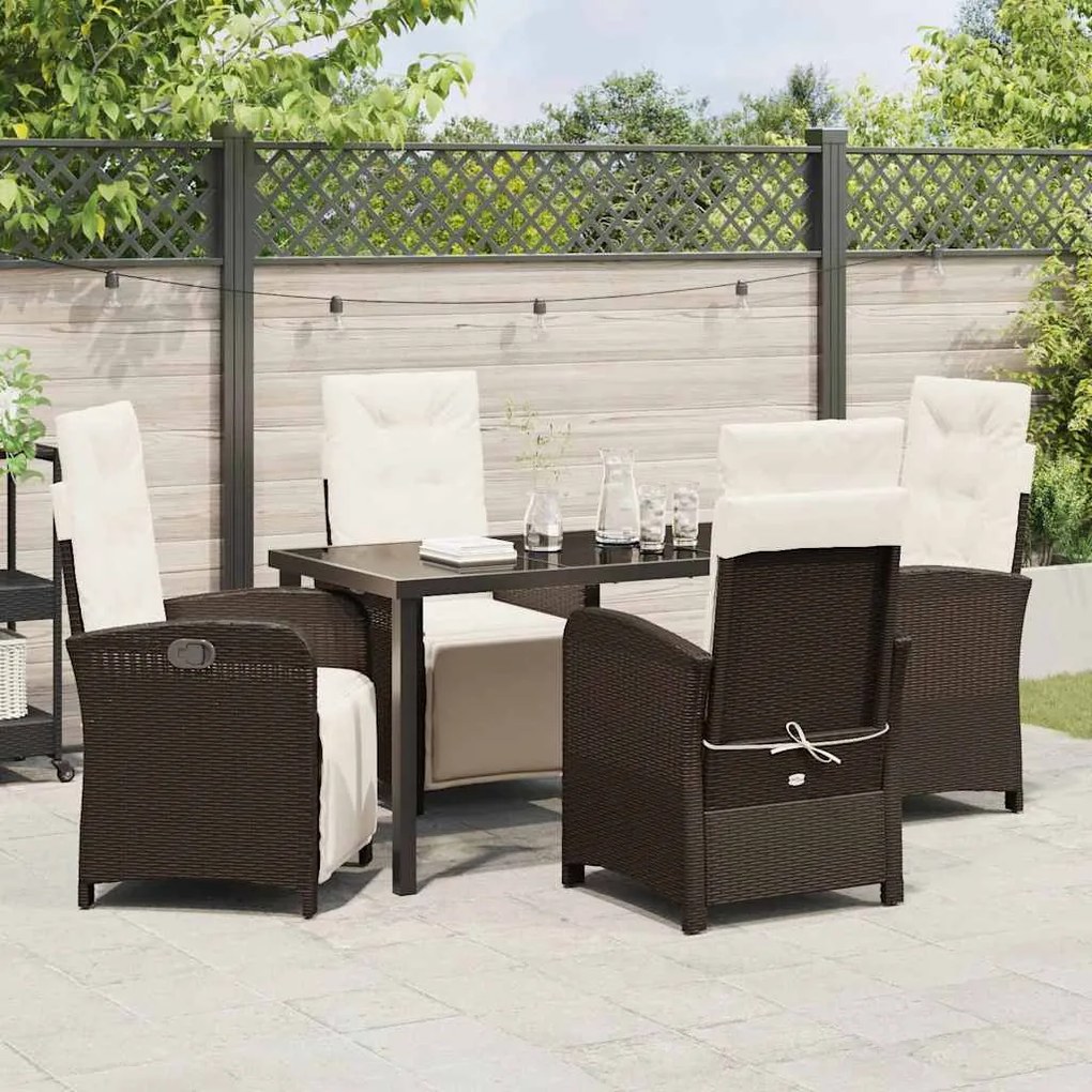 Conjunto de Jantar de Jardim de 5 Peças com Almofadas Marrom em Rattan
