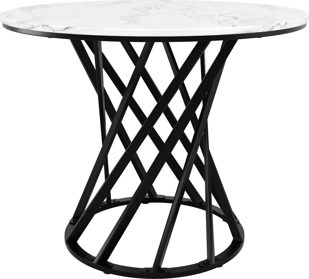Mesa de jantar redonda, mesa de cozinha com tampo em MDF e pés de metal, 80x80x76 cm, Branco+Preto
