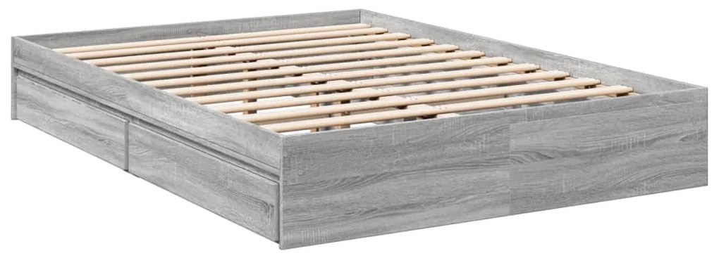 Estrutura de cama c/ gavetas derivados madeira cinza sonoma