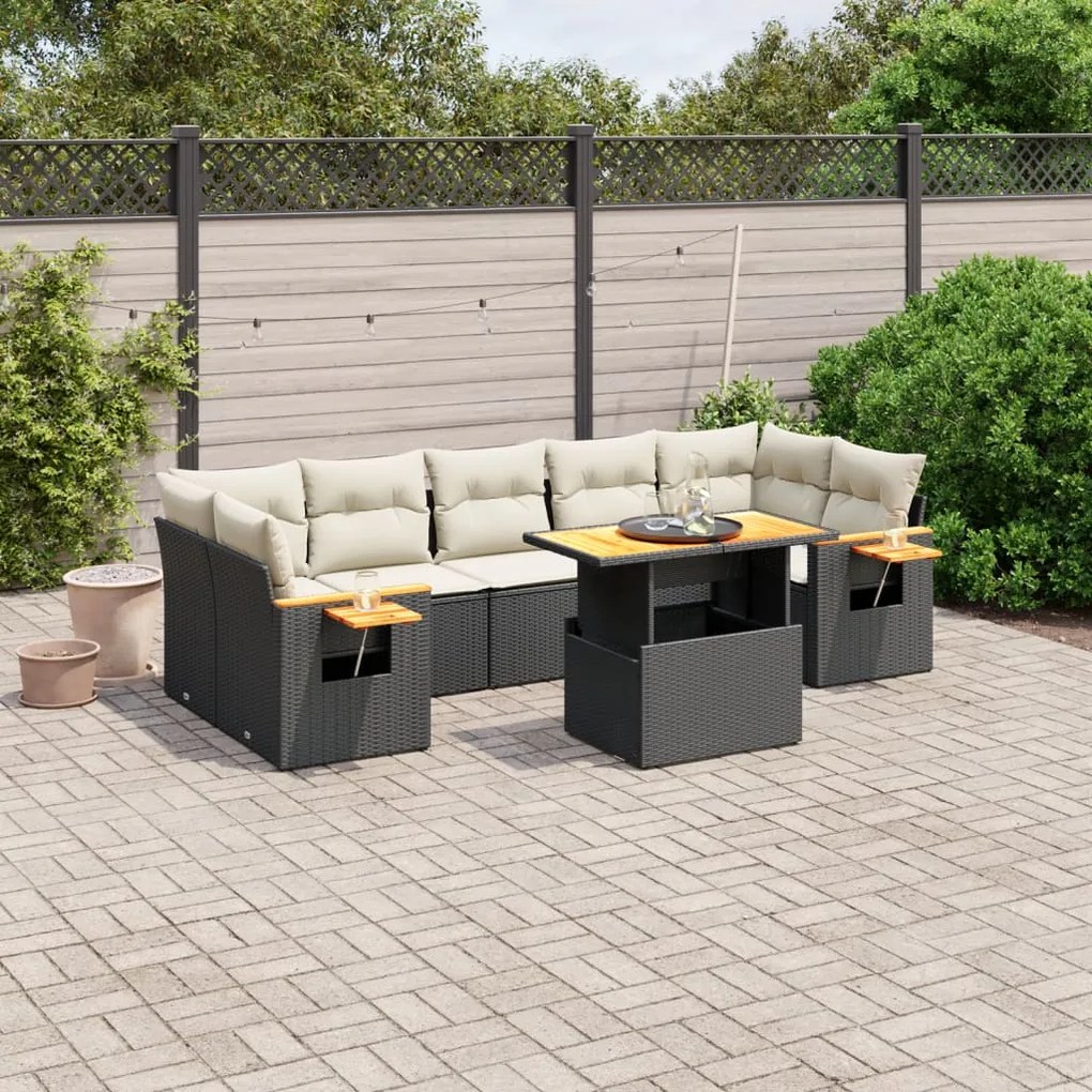 vidaXL 8 pcs conjunto sofás de jardim com almofadões vime PE preto