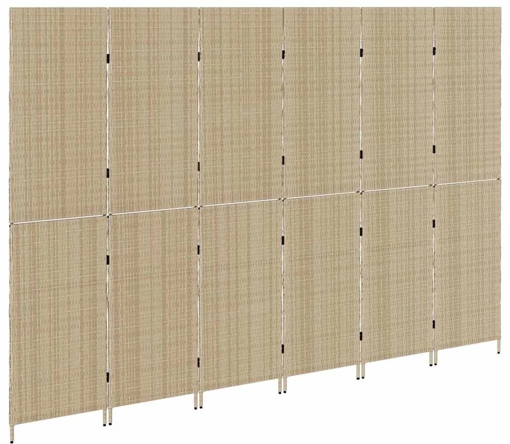 Divisória 6 Painéis Dobrável Bege 294x180 cm Polyrattan