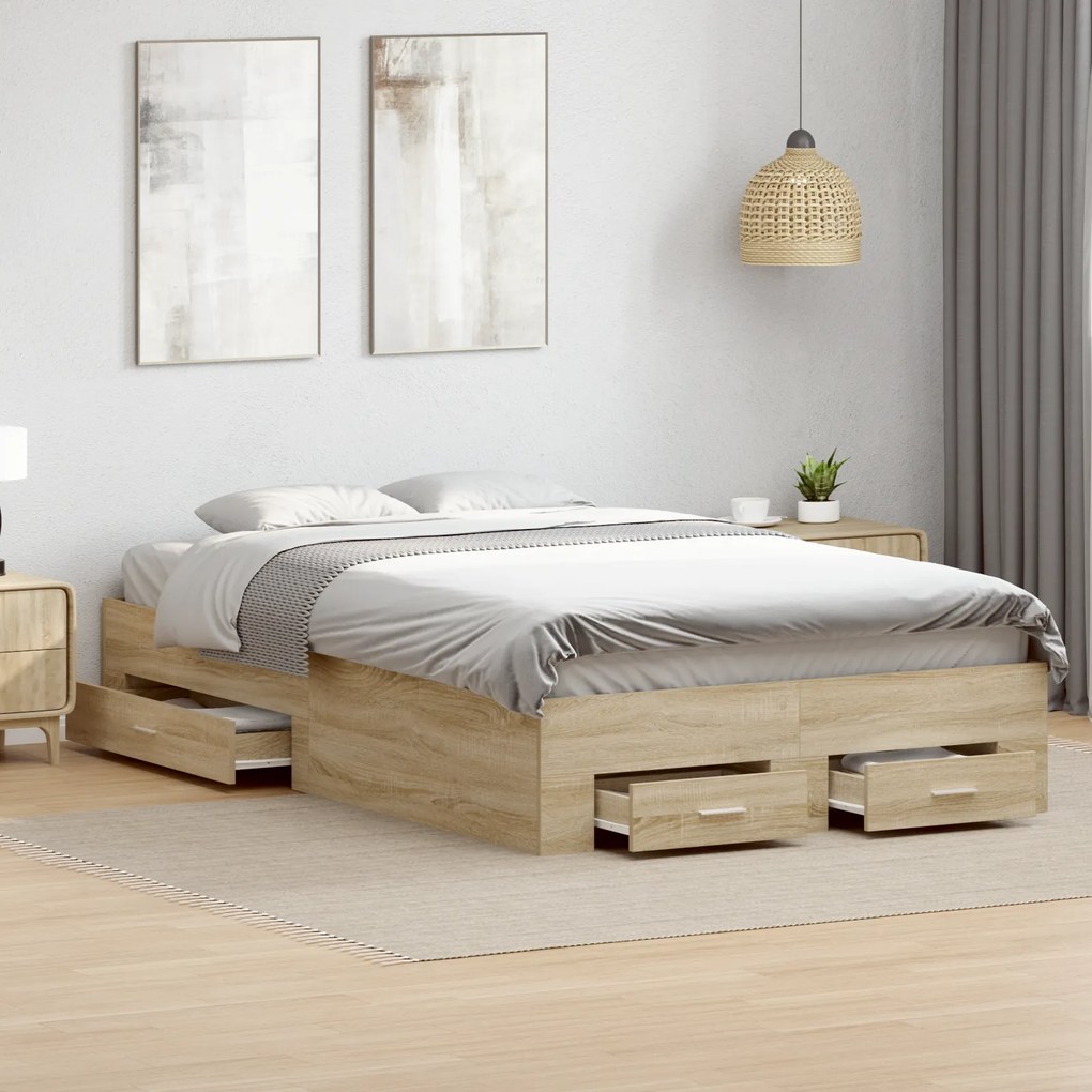 vidaXL Estrutura de Cama Carvalho Sonoma 140x200 cm Madeira Engenheirada