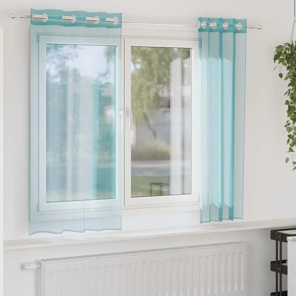 vidaXL Cortinas de voile com ilhós 2 pcs turquesa