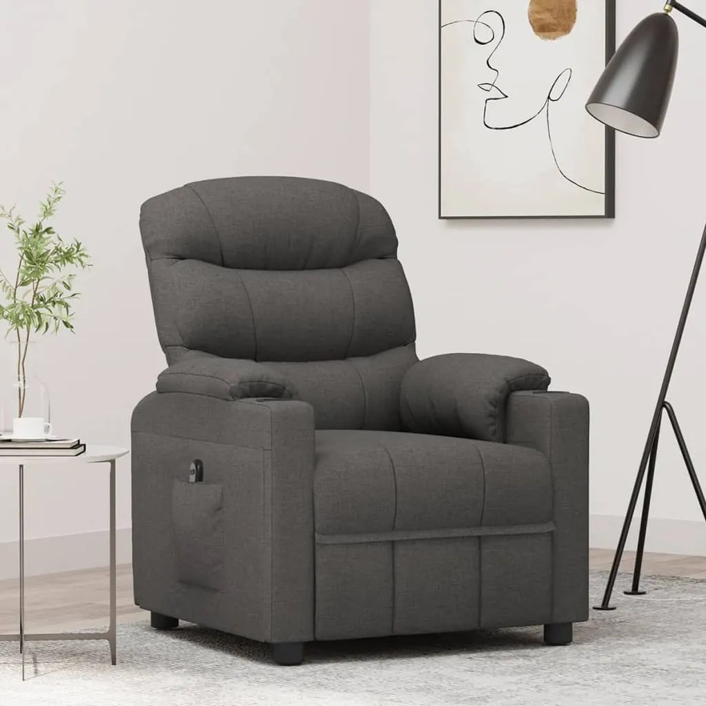 vidaXL Poltrona elevatória tecido cinzento-escuro