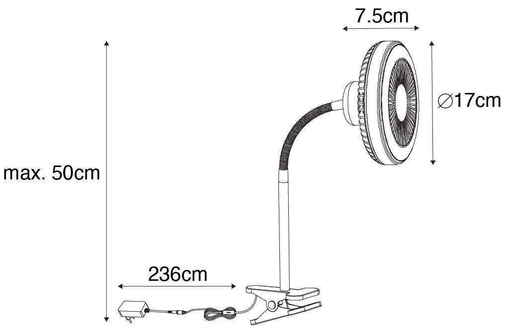 Ventilador de mesa preto com LED 2700K - Dores Moderno