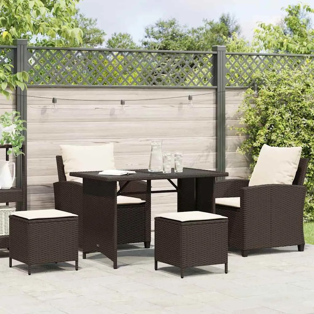 4 pcs conjunto sofás de jardim c/ almofadões vime PE castanho