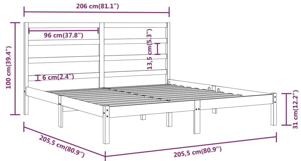 Estrutura de cama 200x200 cm pinho maciço cinzento