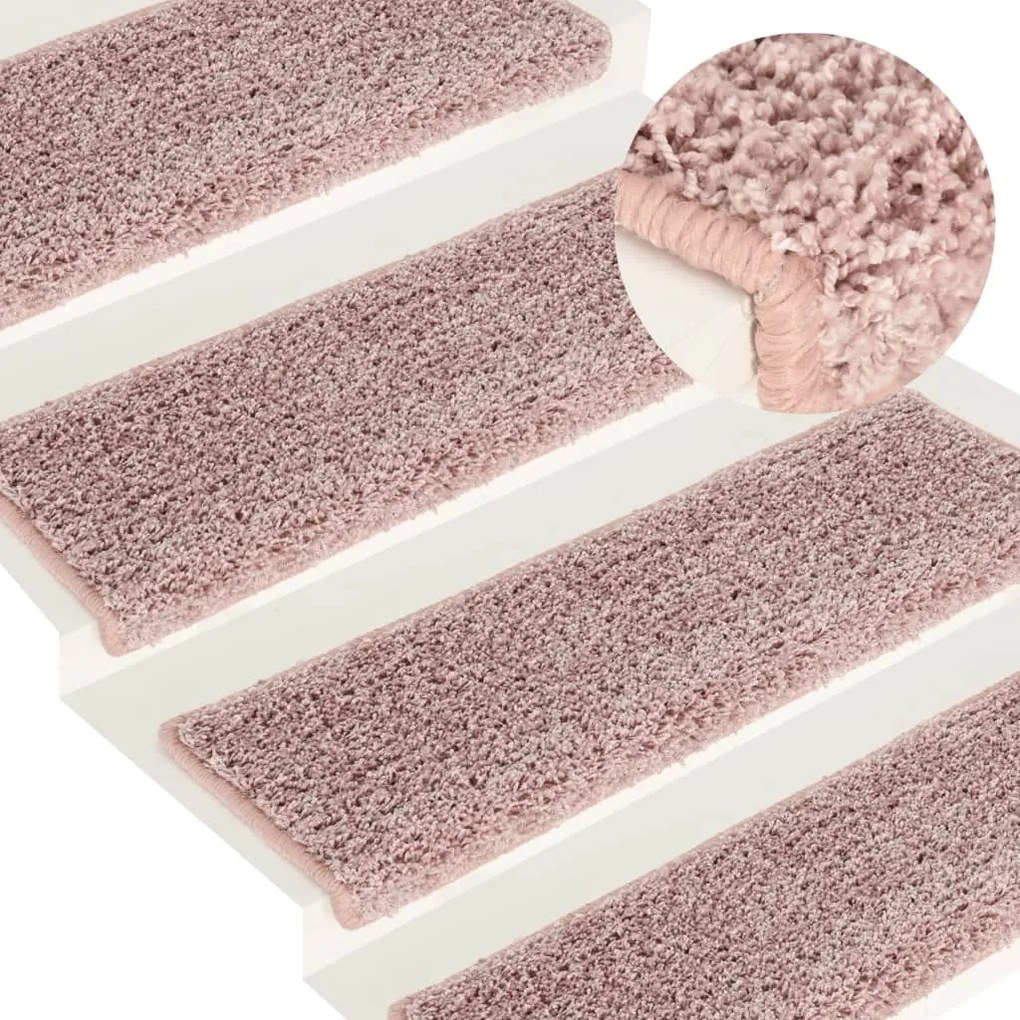 326201 vidaXL Tapete/carpete p/ degraus 15 pcs 65x21x4cm branco e cor-de-rosa