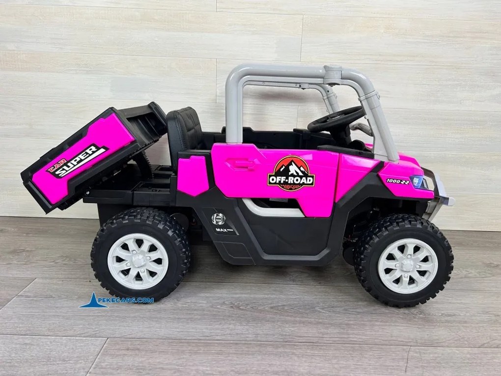 Carro elétrico para crianças 1 a 6 anos 12V 4x4 Buggy 1000RR rodas borracha e controlo remoto Rosa