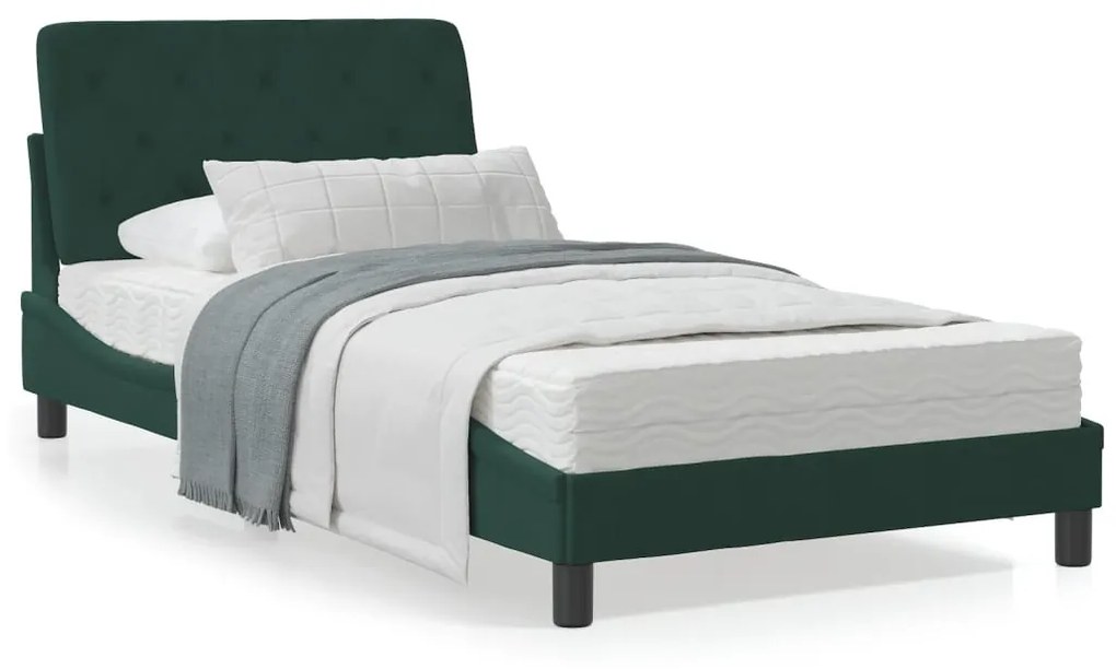 Estrutura de cama c/ luzes LED 100x200 cm veludo verde-escuro